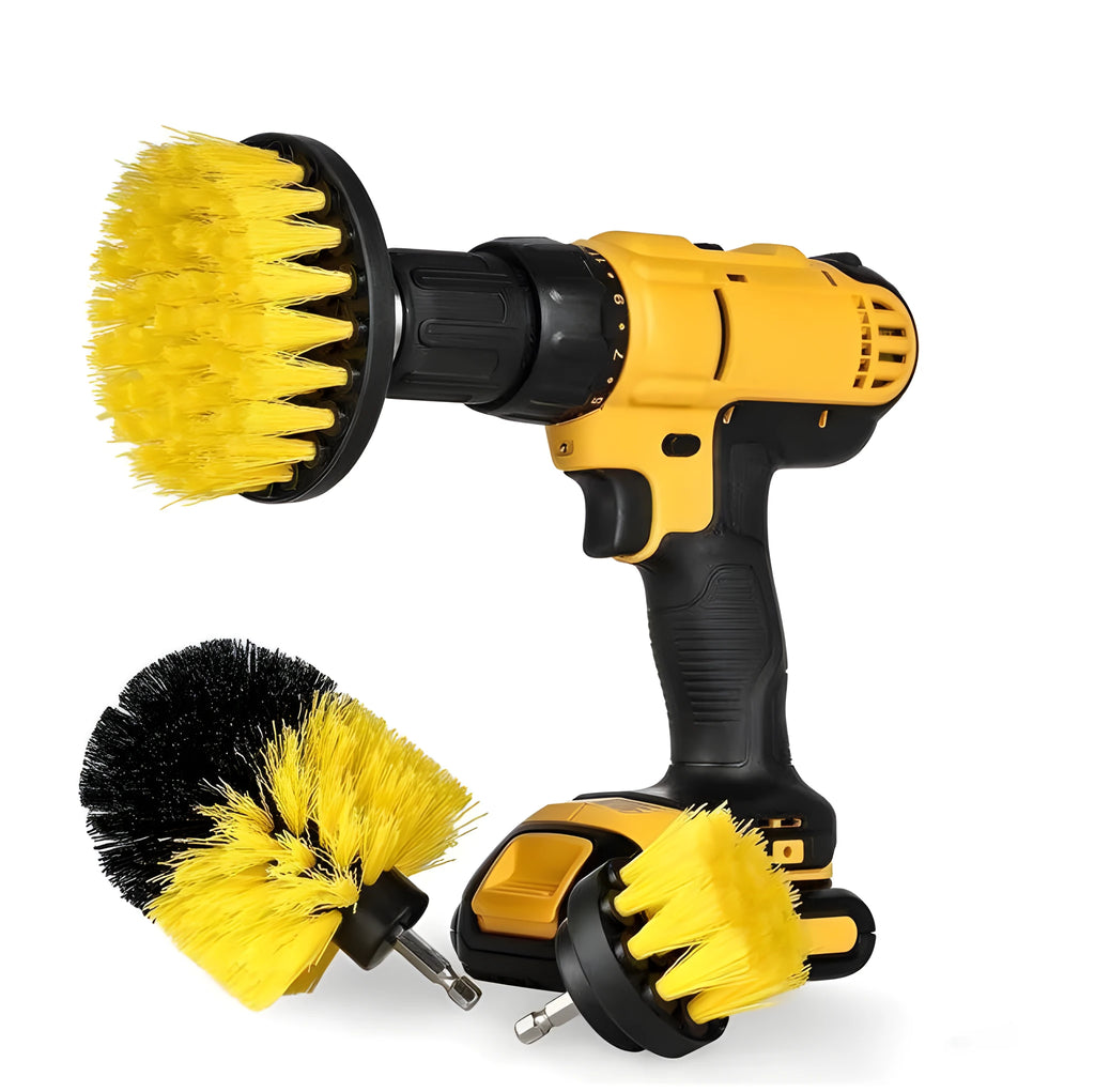 Multifunctional electric drill brush set with PP bristle heads for cleaning kitchen floor and car tyres