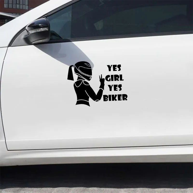 Girl Rider waterproof decorative sticker for vehicles in black, white or laser colours measuring 16cm by 15cm