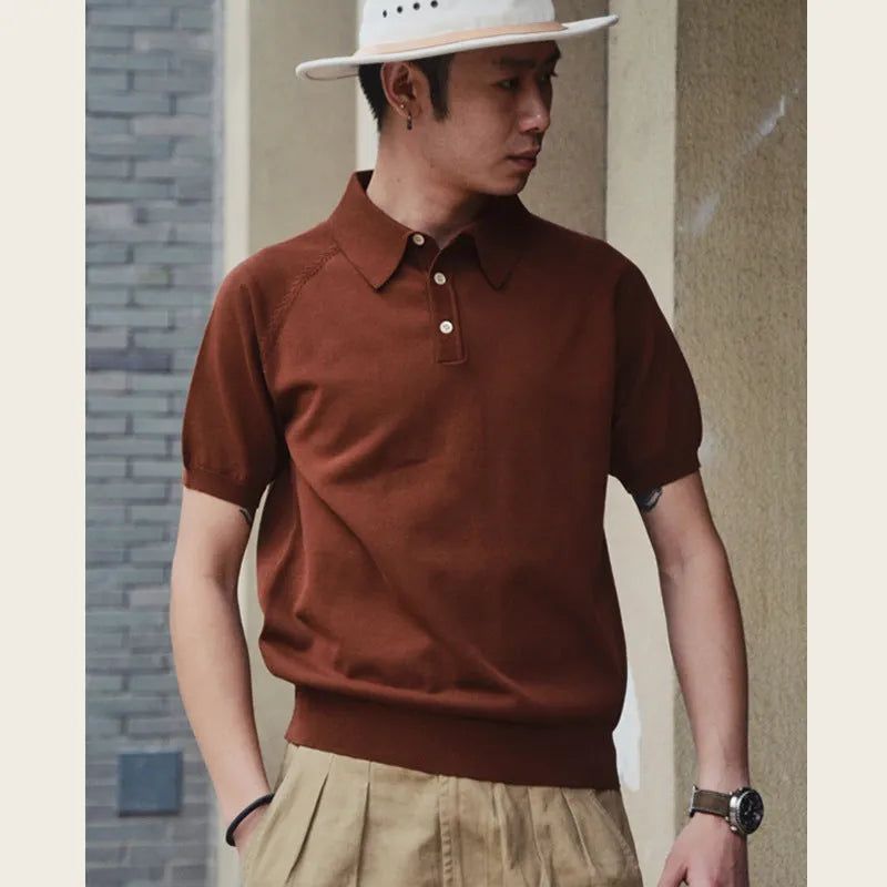 Retro slim fit cotton short-sleeved T-shirt in solid colours for summer leisure wear