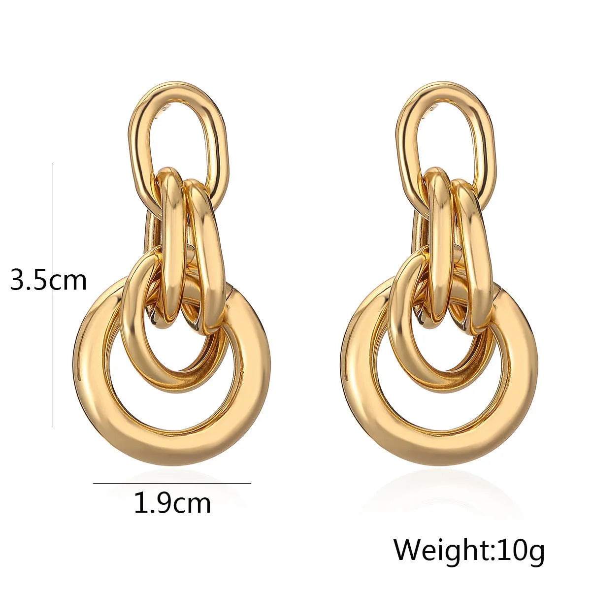Gold-colour geometric copper earrings for women with an irregular, high-profile silhouette.