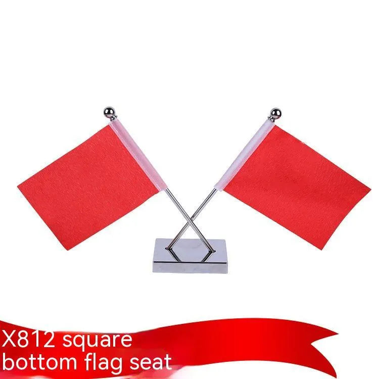 Red polyester fabric flag on adjustable telescopic metal rod with crystal stand for car dashboard decoration