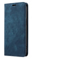 Magnetic flip phone case for iPhone in genuine leather and TPU, showing black, brown, and blue colour options.