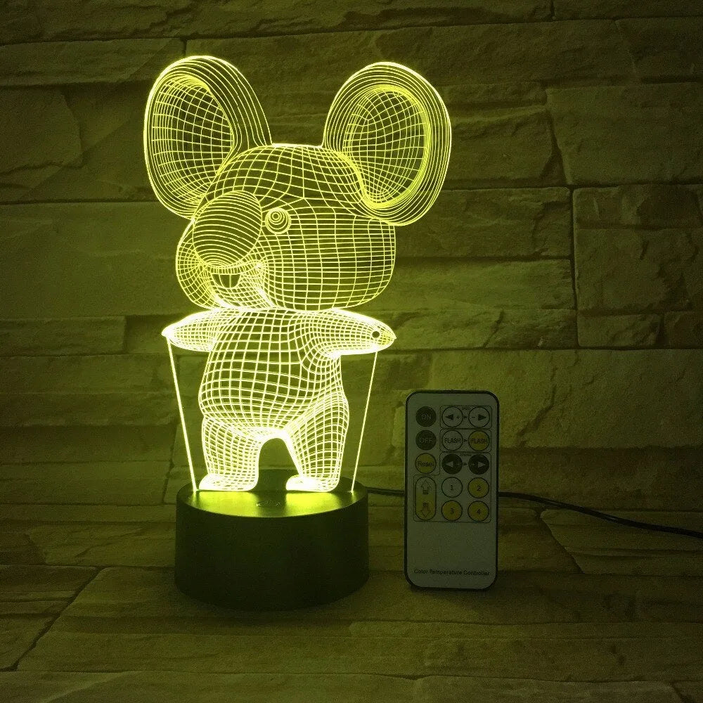Koala night light in black finish with seven colour LED modes, touch and remote control, compact base 87x87x42mm