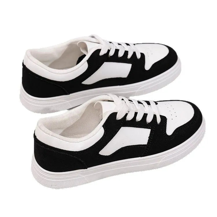 Black rubber sole casual women's sports shoes low top flat heel round toe lace-up shallow mouth