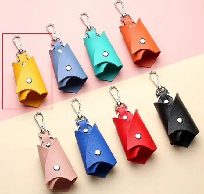 Leather car key case in cute styling, 13x5cm, eight colours available including black and pink