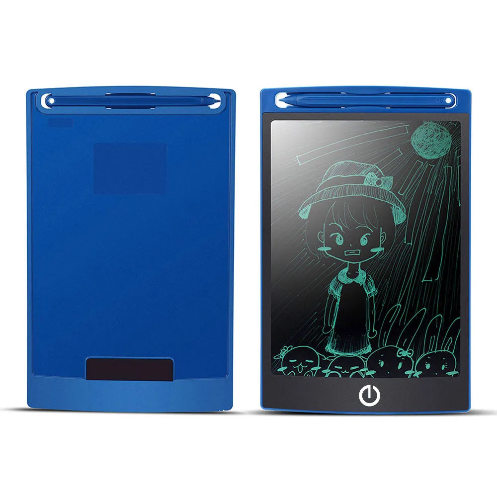 LCD writing tablet with pressure-sensitive blue-green screen and black ABS frame on desk