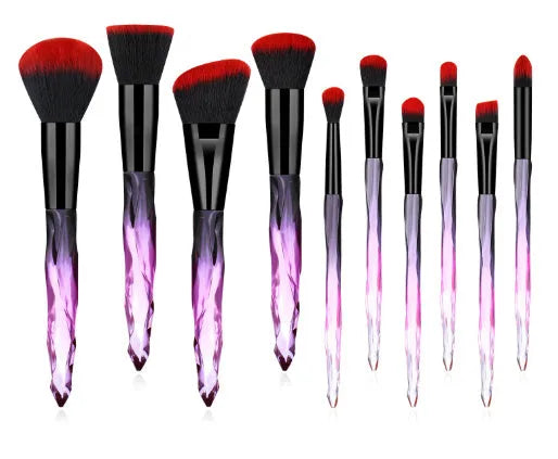 10 crystal handle foundation brushes with artificial fibre bristles in four colour options
