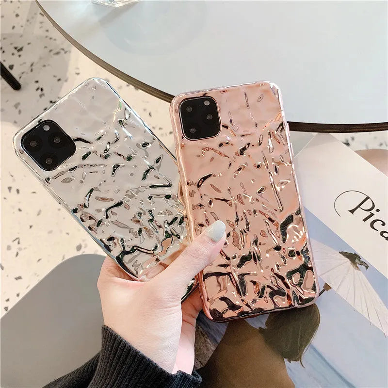 Folded TPU phone case in rose gold for iPhone with electroplated back cover
