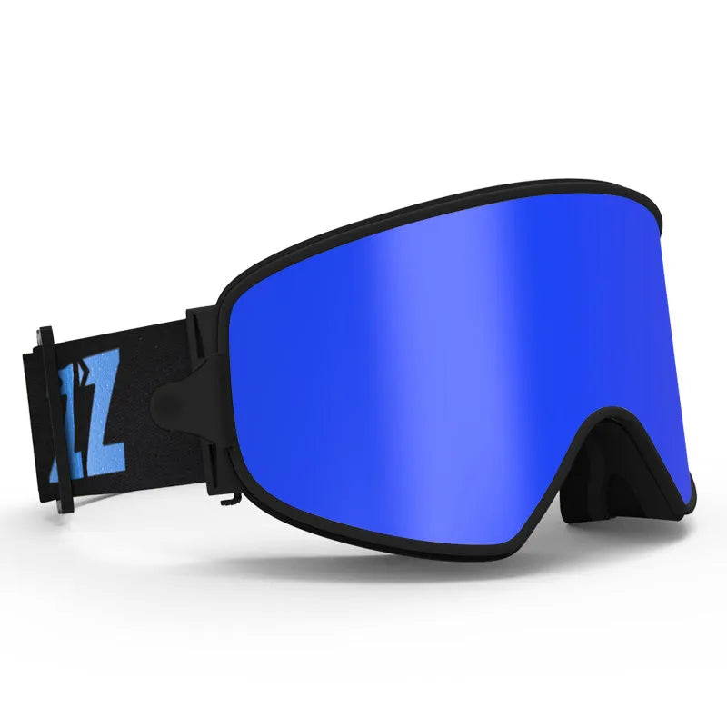 Magnet myopia ski goggles with anti-fog double-layer lens in blue piece colour, designed for prescription glasses