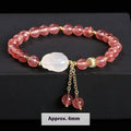 Strawberry quartz agate white rabbit bracelet with round 6mm beads handmade sweet style for women