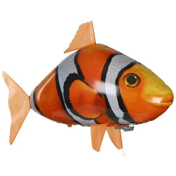 Large remote control shark inflatable balloon flying indoors with infrared controller.