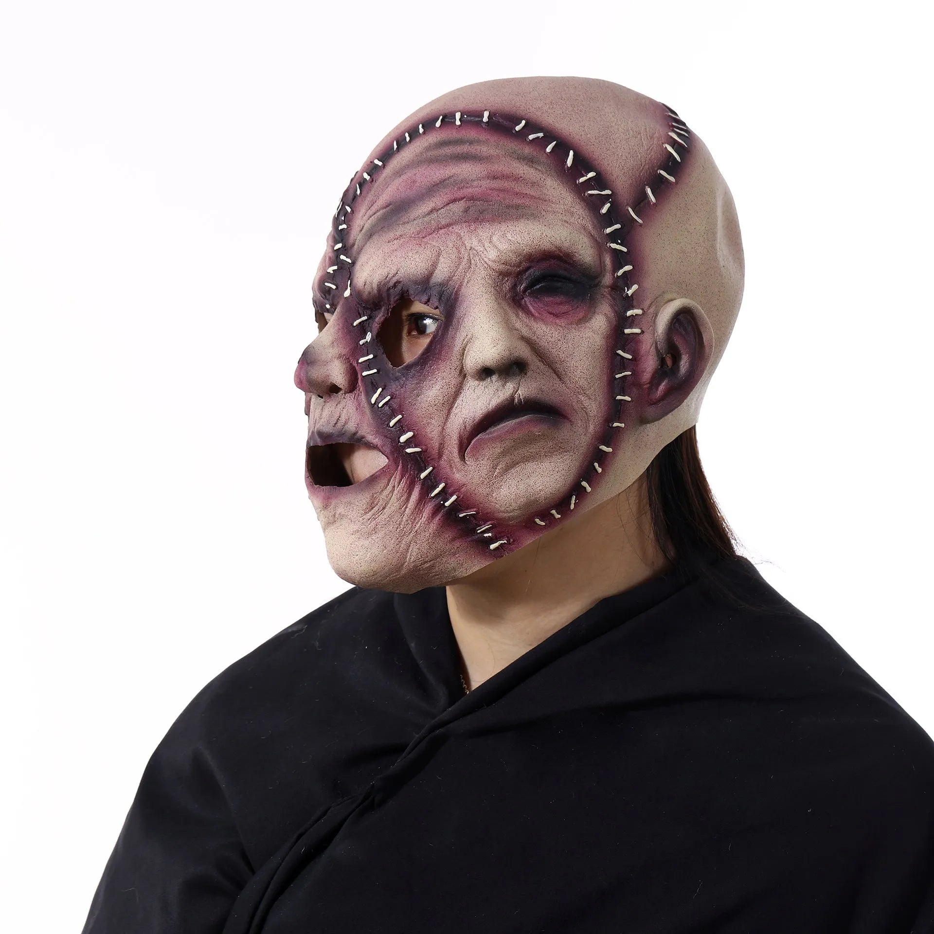 Halloween three-sided grimace horror mask made from natural latex with realistic finish