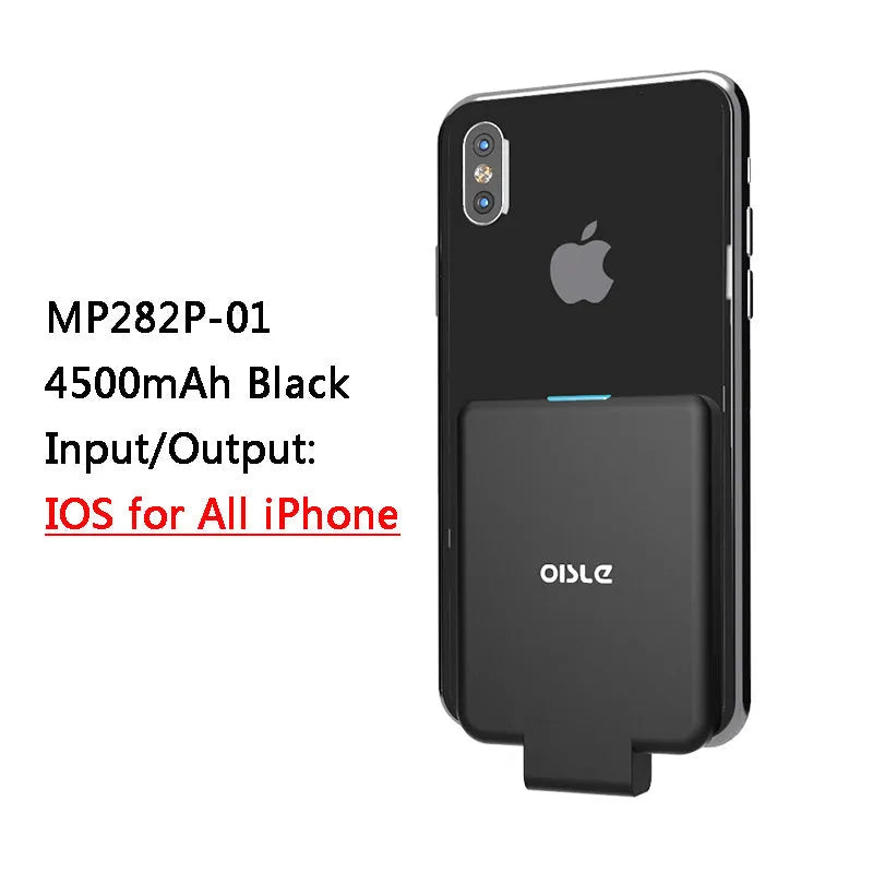 4500mAh back clip battery for iPhone Android Type-C in black, compact size 90mm x 61mm x 9mm