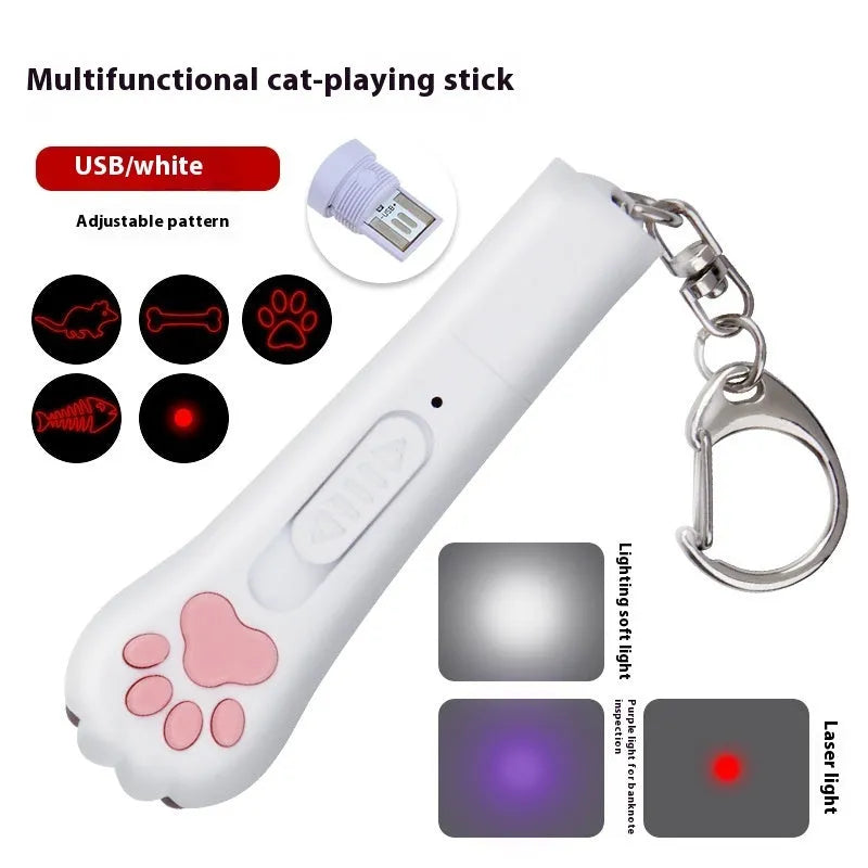 Infrared cat teasing stick with multiple laser patterns and moon-light function in four colour options
