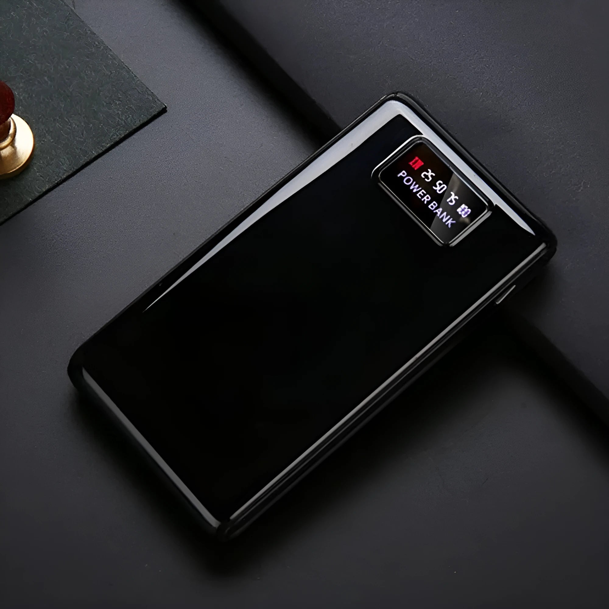 18650 6-cell DIY mobile charging bank case in black with Type-C and Micro USB ports, 22mm x 76mm x 150mm