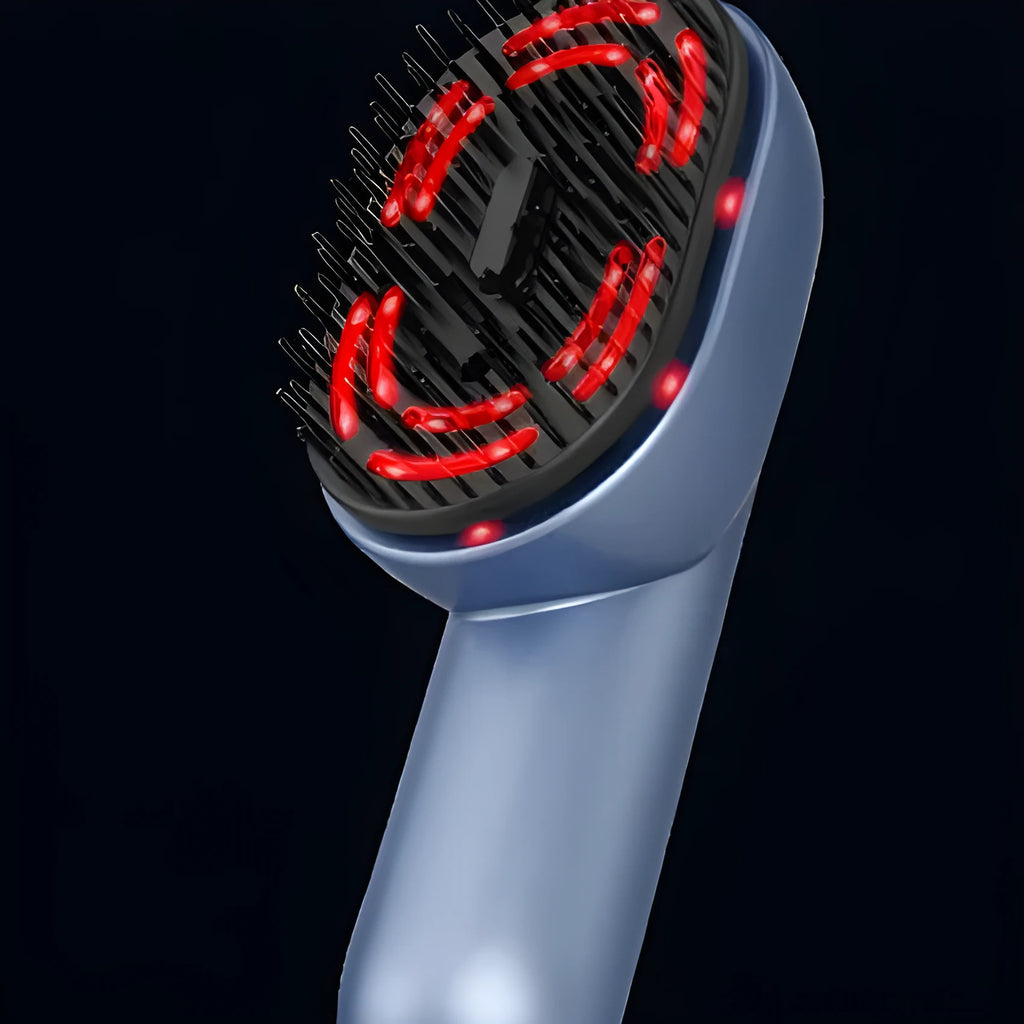 Atomized massage comb with red light and three vibration speed settings, rechargeable via Type-C