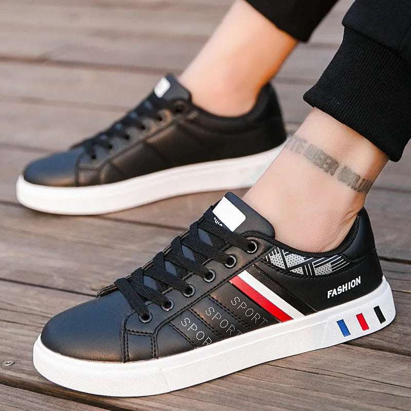 Men's sports shoes in black, grey and white colours, showing lace-up design and available in sizes 39 to 44.