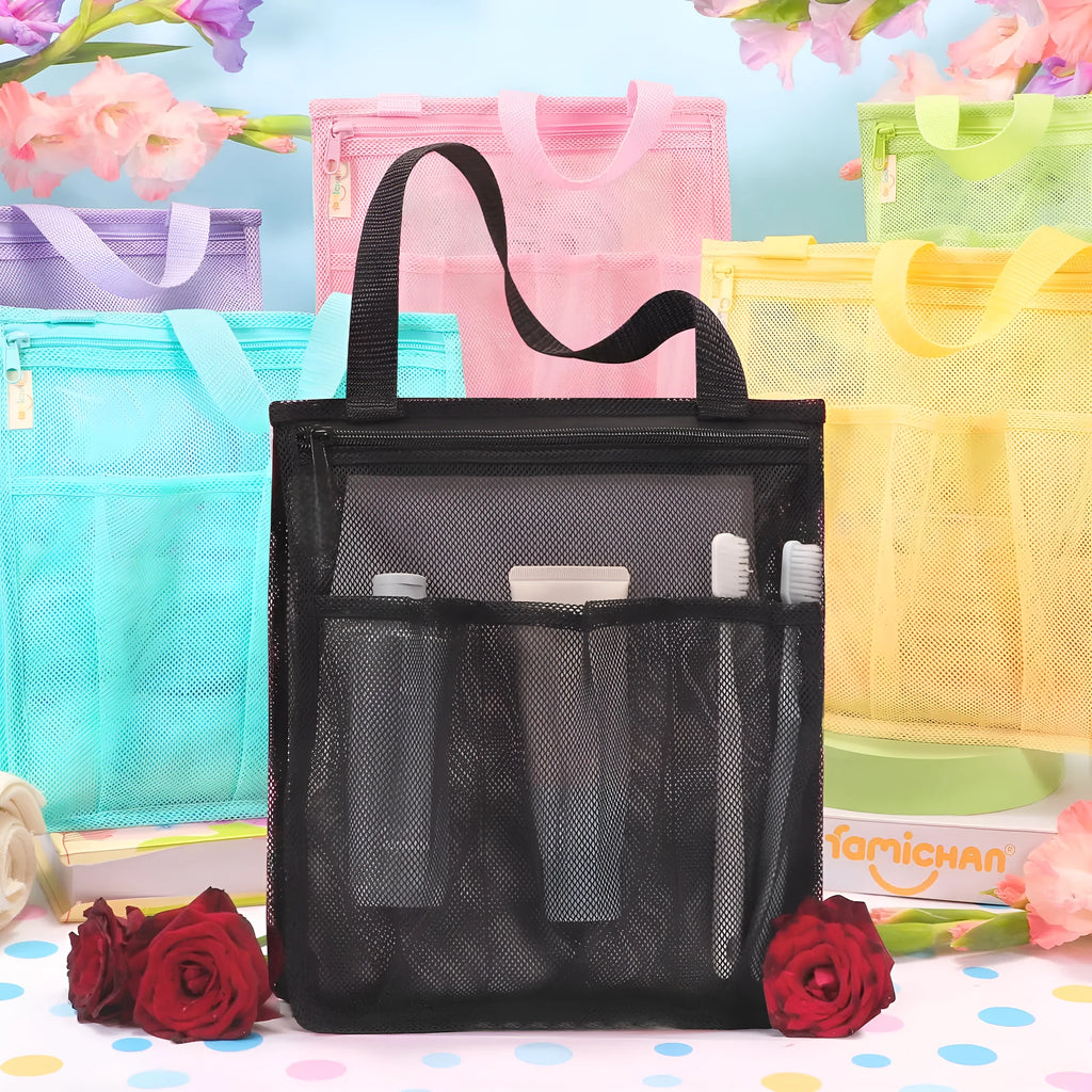 Large capacity polyester swimming gym bag with mesh pocket, dry wet separation, in black and pink