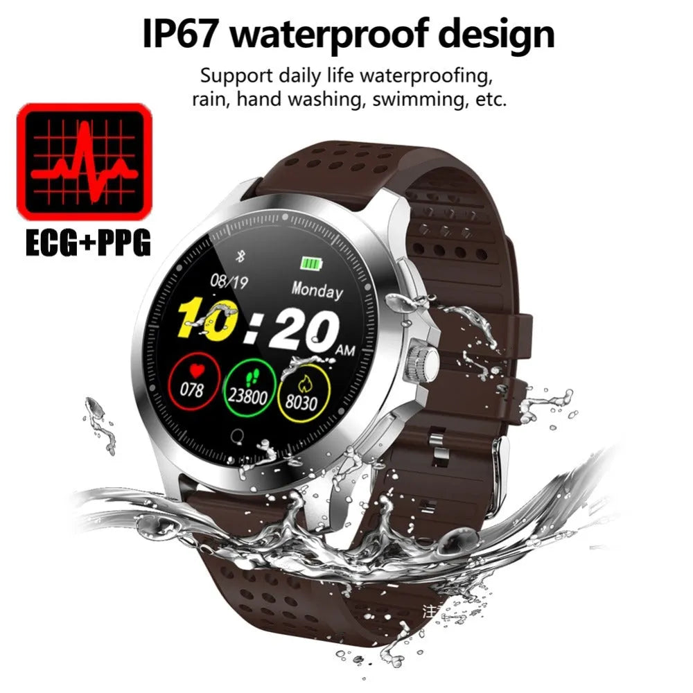 W8 ECG smart bracelet with 304 stainless steel body, round colour screen, and TPU strap