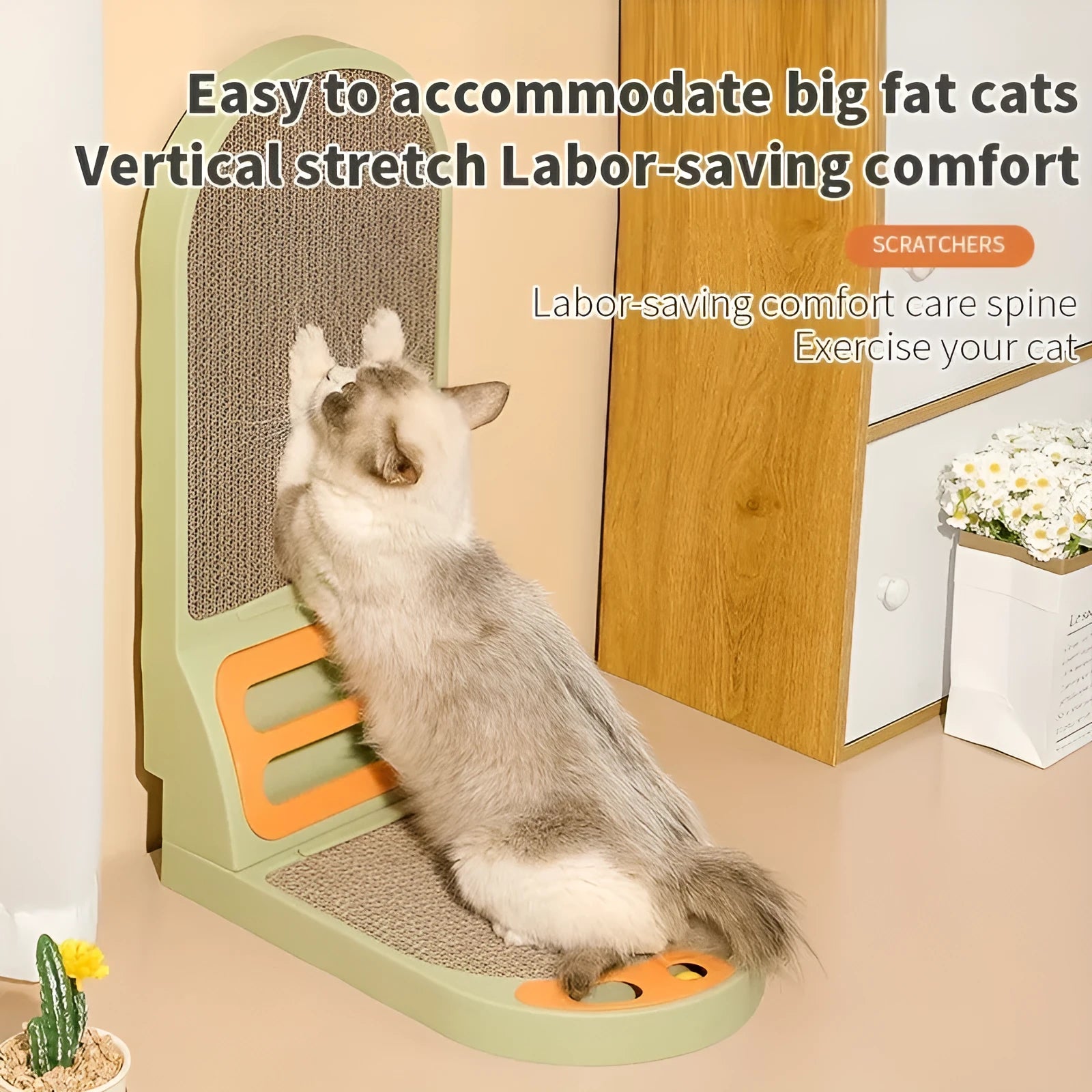 L-shape thickened cardboard cat scratching board in gray, 53x35x4 cm, with vertical and horizontal scratching surfaces