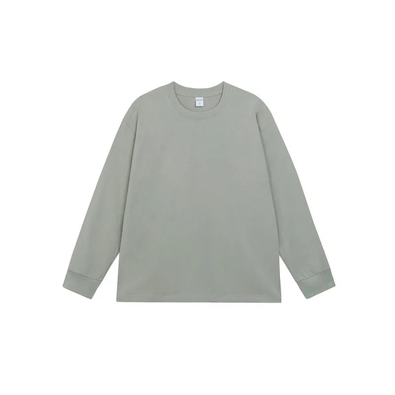 Men's pure cotton long sleeved T-shirt in solid colour, loose fit pullover style.