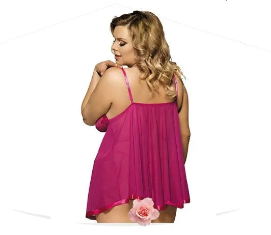 Oversized purple mesh and lace women's sleepdress, size 6XL, seamless sling dress design.