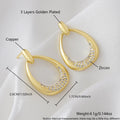 Women's yellow gold geometric drop earrings with zircon detailing measuring 2.6cm by 1.7cm