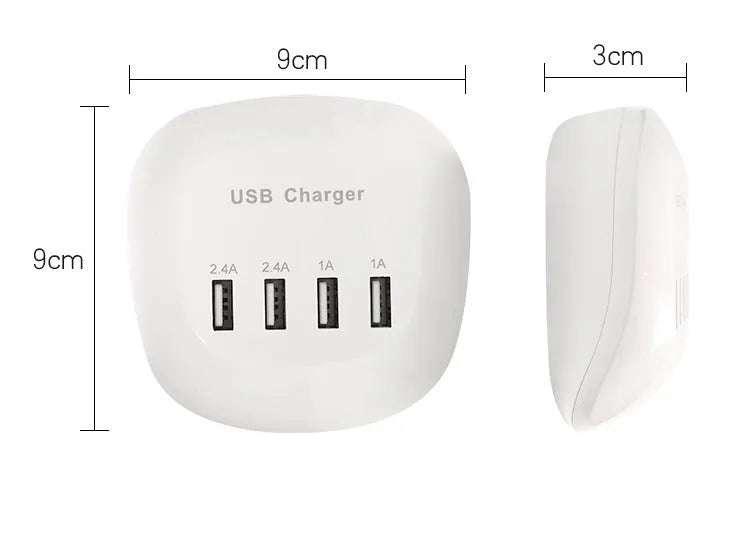 White ABS USB charger with US style plug on a white background