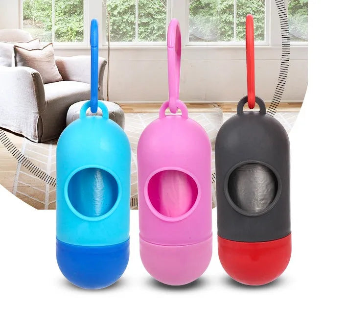 Roll of biodegradable dog poop bags in various colours showing 22.5x30cm size