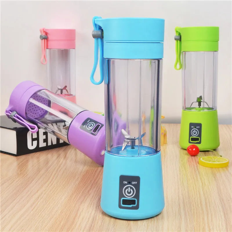 Mini USB electric citrus juicer in pink with stainless steel 304 blade and portage rope