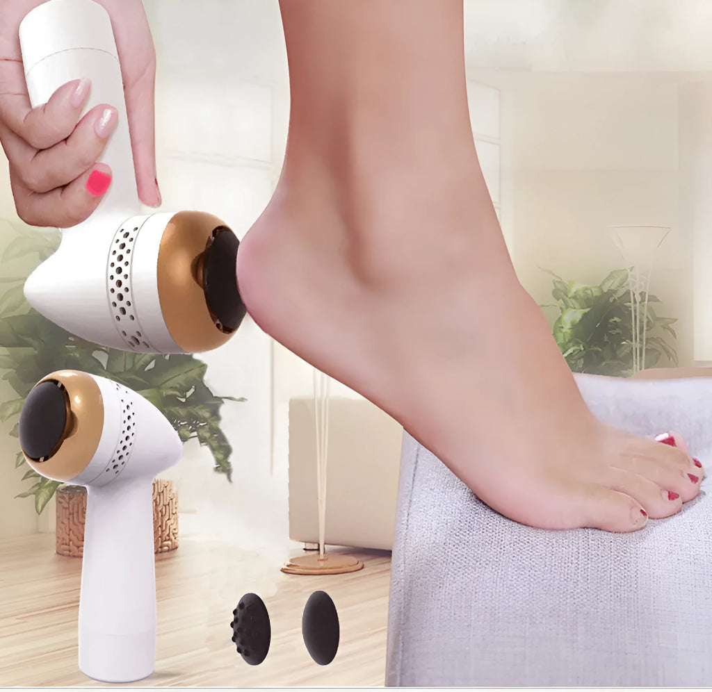 Electric vacuum foot grinder with quartz grinding heads in gold and silver colour options