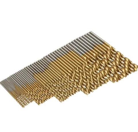 50 piece titanium coated high speed steel twist drill bit set in mixed sizes