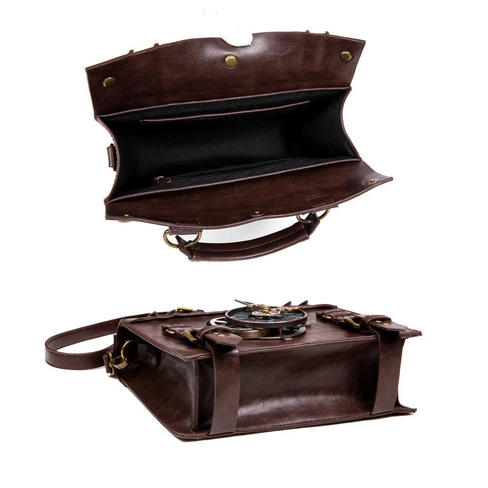 Bronze steampunk industrial retro style PU leather shoulder bag with pillow bag shape