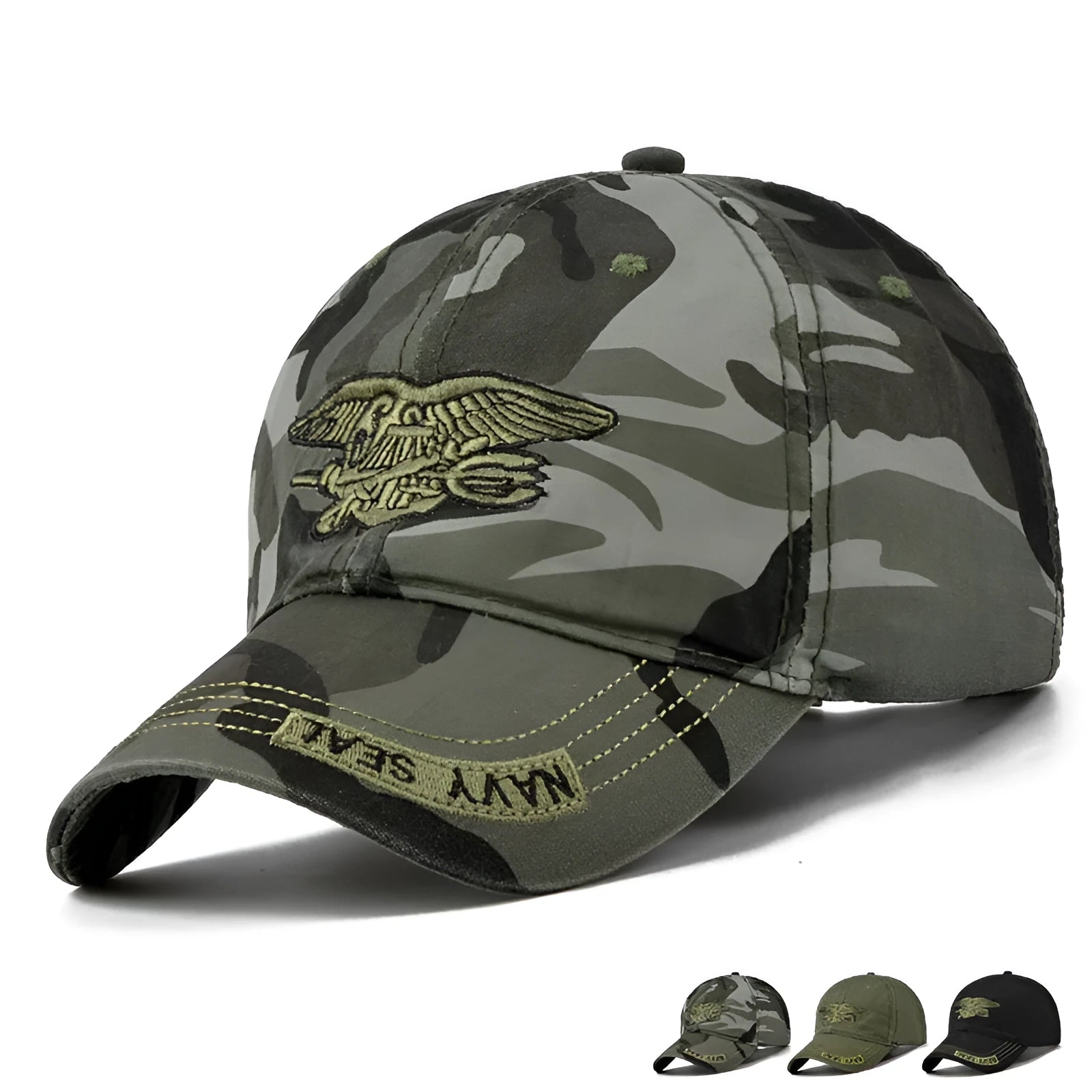 Army tactical baseball cap in green with adjustable strap lightweight polyester cotton blend