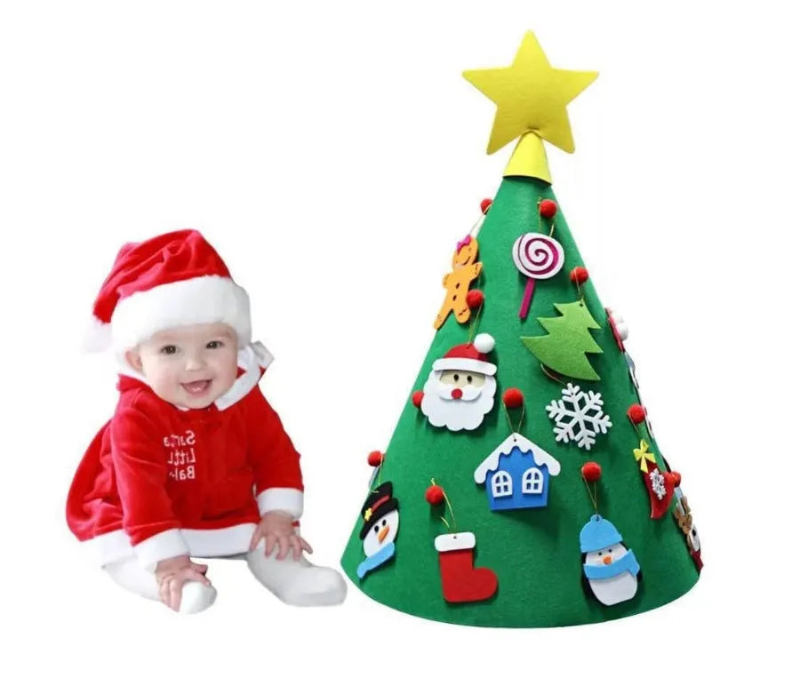 Three-dimensional felt Christmas tree pendant with felt balls on a cone base