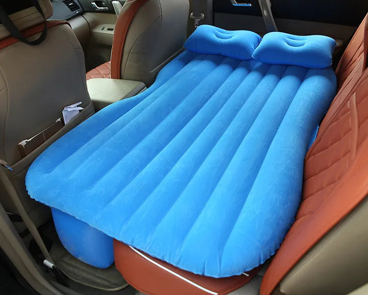 Car inflatable bed with ultra-thickened flocking cloth in black wave colour, includes pillows and storage bag