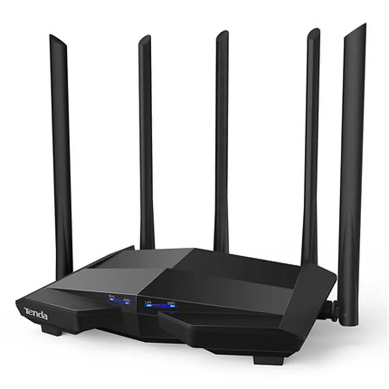 AC11 Gigabit Wireless Router in black with adjustable antennas and 8-pin pure copper LAN/WAN ports