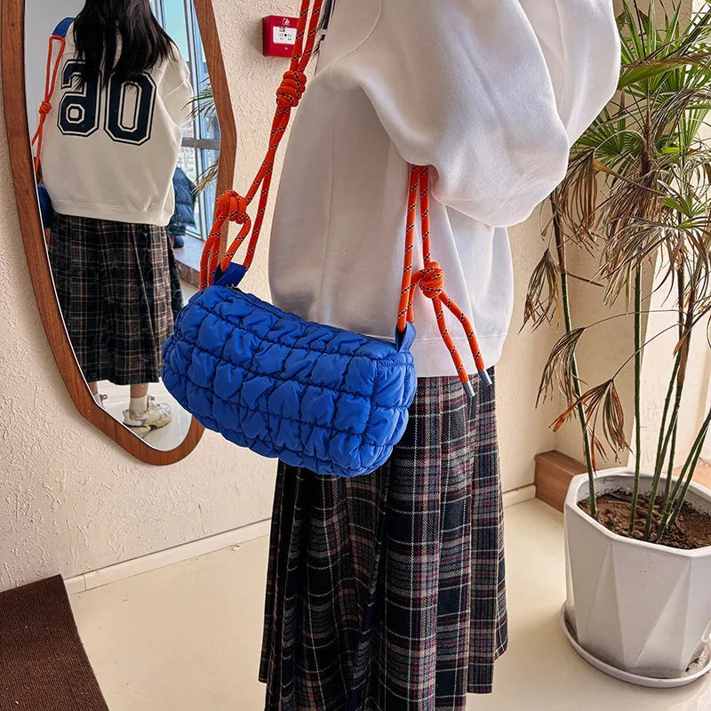 Women's lightweight nylon messenger bag in pillow clouds design with rhombus pattern