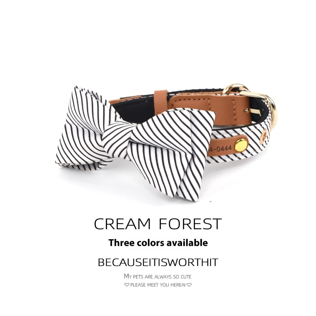 Simple cotton detachable bow dog collar in white with optional lettering on a 2cm width rope