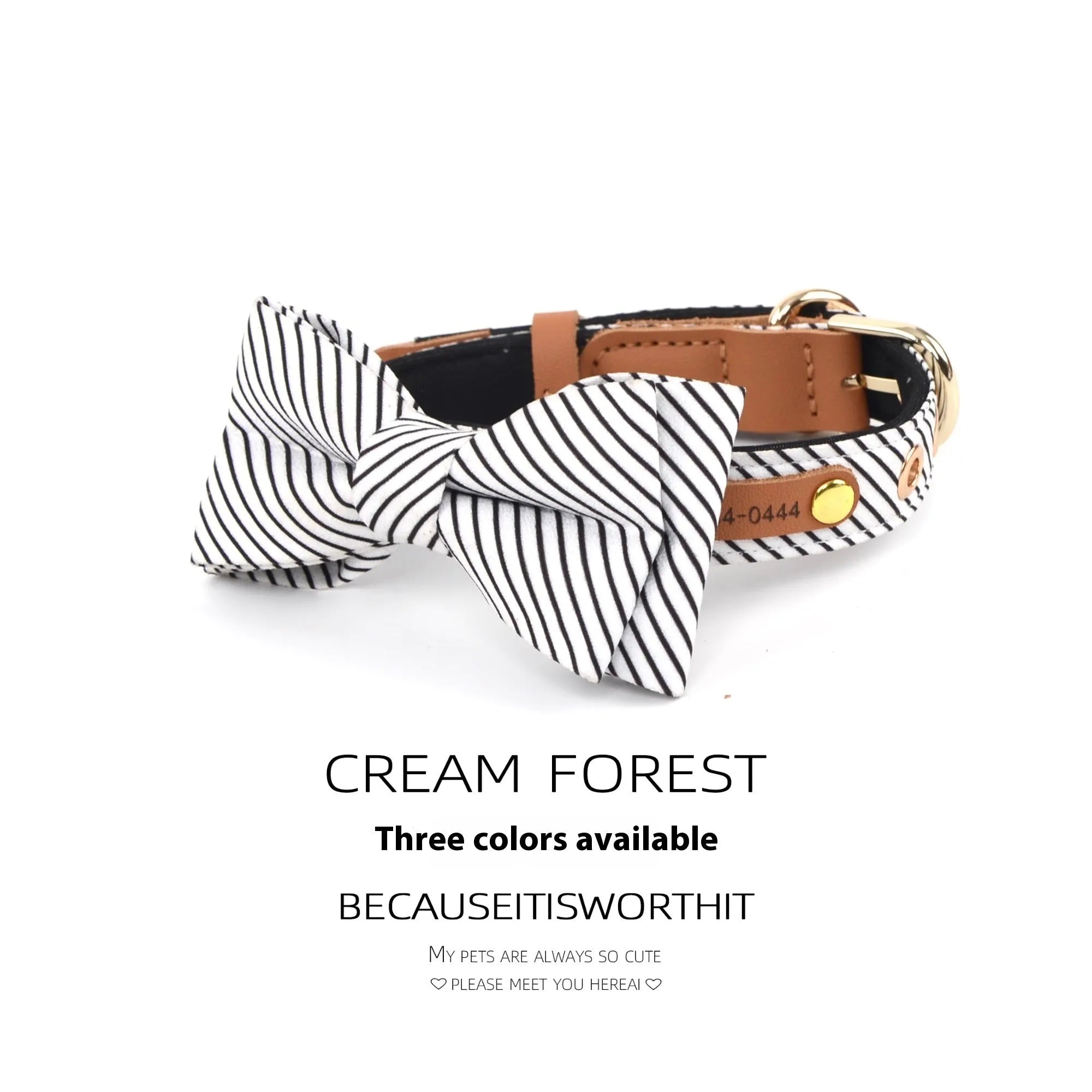 Simple cotton detachable bow dog collar in white with optional lettering on a 2cm width rope