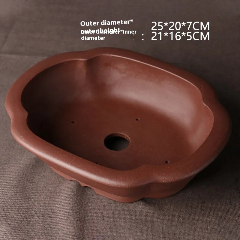 Handmade purple clay bonsai basin in classical Chinese style measuring 25x20x7cm