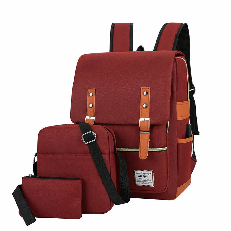 Three-piece business backpack set in Oxford cloth with large capacity for laptops and travel