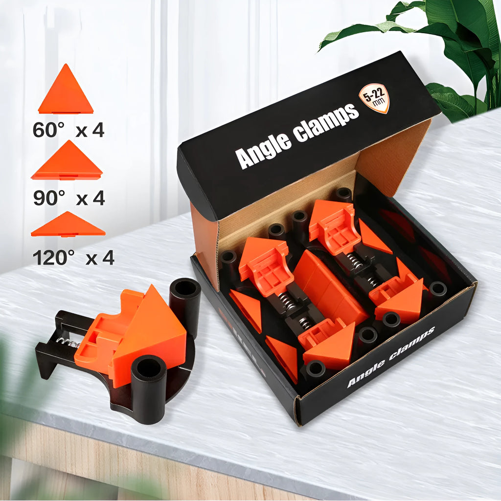 Plastic 90 degree right angle clips for picture frames and woodworking clamp set