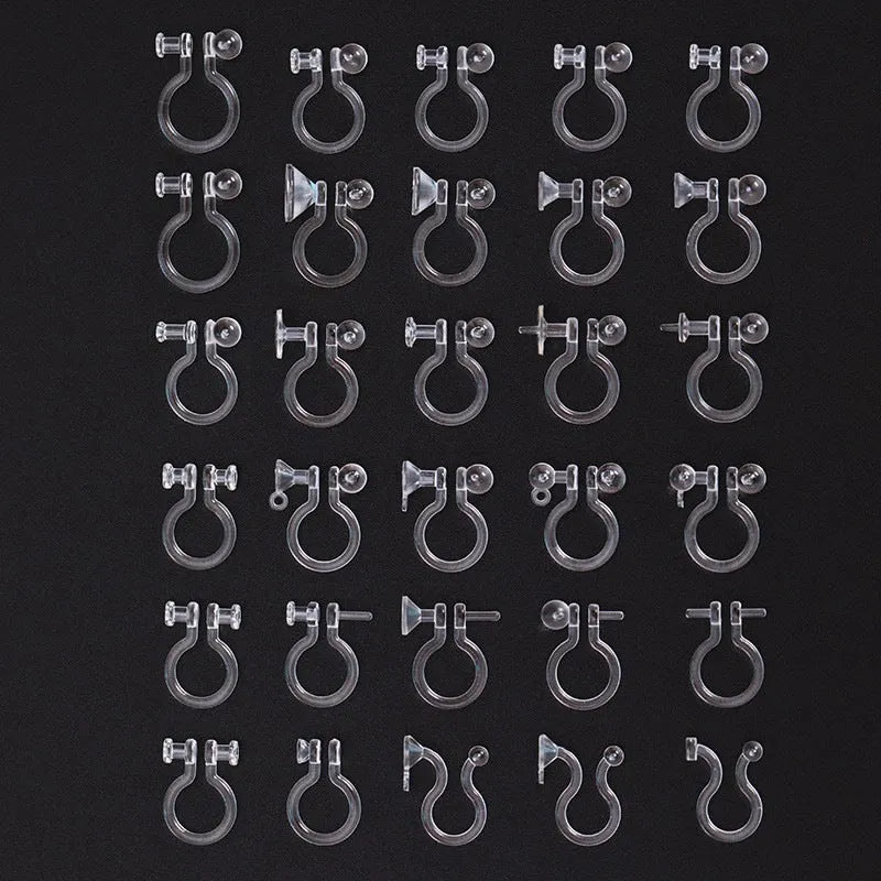 Transparent plastic resin U-shaped earring converter clip for studs to clip-on, unisex fashion OL style