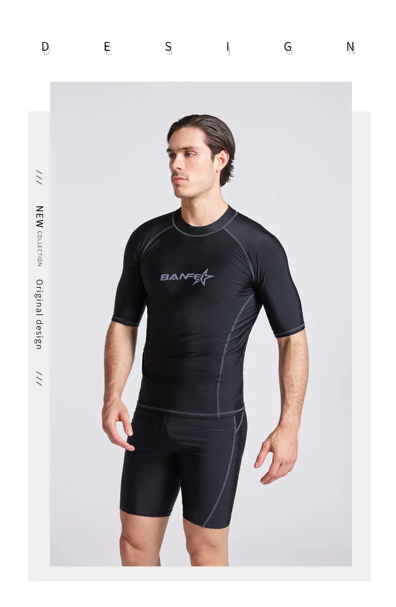 Men's quick-drying half sleeve swimsuit with separate top and pants for swimming and surfing