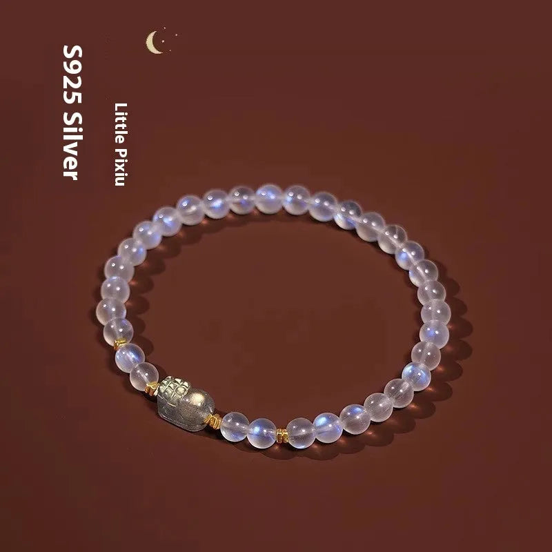 Moonstone women's bracelet with blue light effect and national-style animal motif design