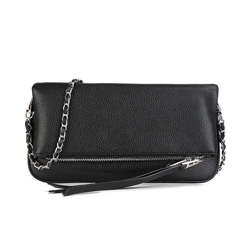 Fashion chain folding clutch women's shoulder messenger bag in black classic PU leather shell shape design