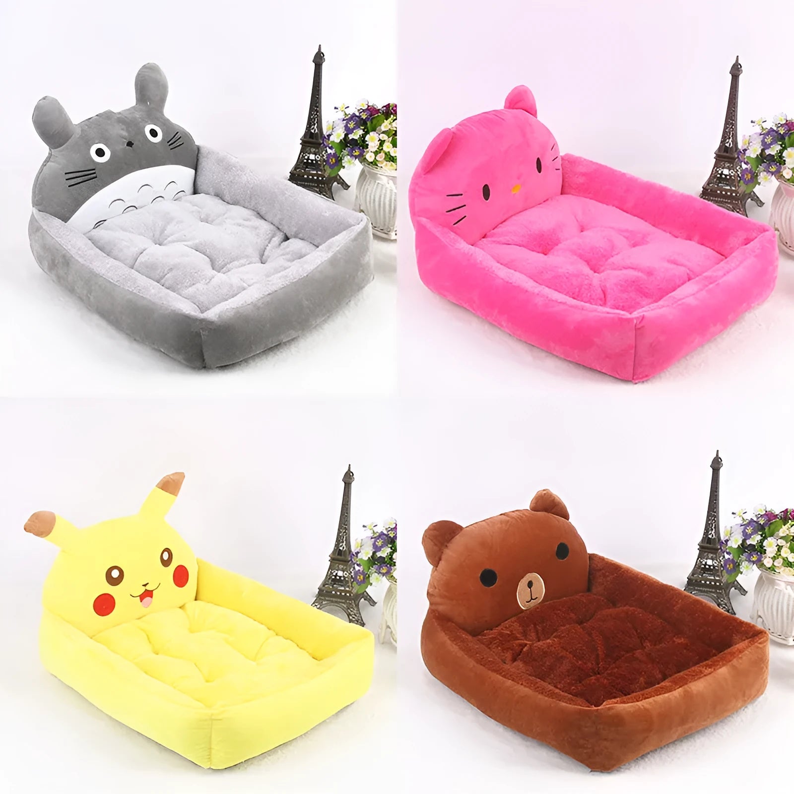 A blue cartoon-style sofa bed for a small dog or cat, with soft raised sides.