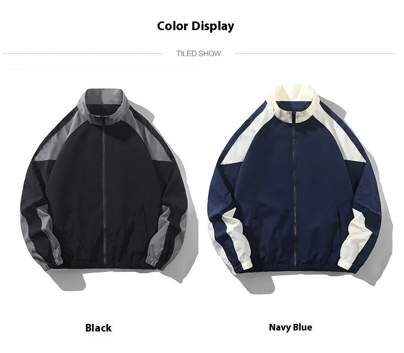 Men's black casual jacket with contrast stitching details and side seam pockets