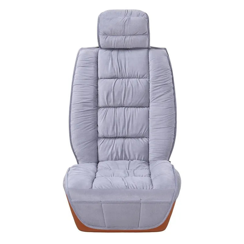 Winter short plush car seat cushion in a choice of five colours on a car seat.